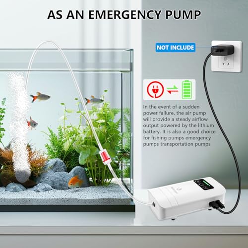 fishkeeper Rechargeable Aquarium Air Pump, Aerator Fish Tank Air Pump Up to 60 Gallons Portable Battery Powered Oxygen Pump with Clip for Most Bait Buckets, Power Outages and Emergency (2W 30GPH) - size: 2W-2200mAh(Single hole)