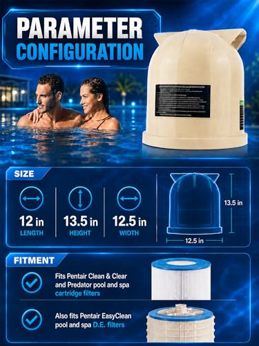 Pool Filter Housing Cover Almond lid Assembly Replacement Parts Fit for Pentair Clean Swimming Pool & Spa CC200 CC150 CC75 200 150 75 Replaces 178561 160317 160318 178555 12IN