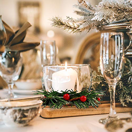 YBB 12Pcs Christmas Candle Rings, Small Artificial Red Berry Wreath Candle Holder Rings, Fits 3 Inch Pillars Candle Tapers for Rustic Wedding Centerpiece Christmas Table Decoration - color: 12pcs