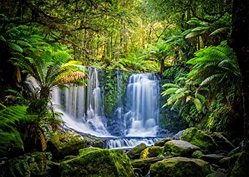 BELECO 12x8ft Fabric Jungel Forest Waterfall Photography Backdrop Tropical Rainforest Cascade Green Trees Landscape Background Walking Travel Outdoor Camping Activity Photo Shoot Studio Props - size: 12x8FT