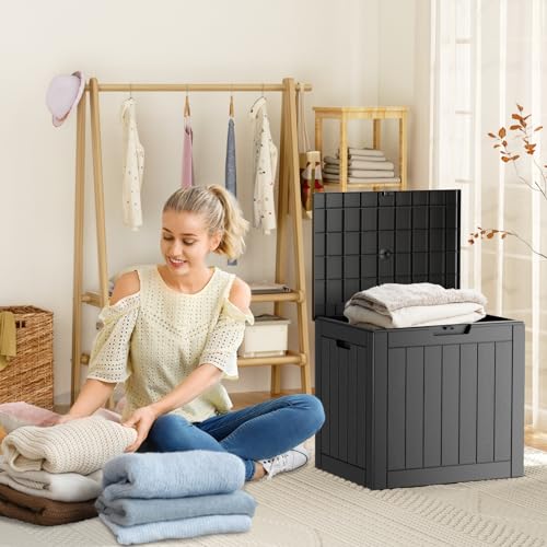 PatioZen 31 Gallon Resin Deck Box, Lockable Patio Outdoor Storage Box for Furniture, Garden Tools and Tools Storage, Waterproof Outside Storage Boxes - Black - color: Black, size: 31 Gallon