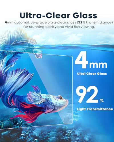 Desktop Small Aquarium Set Glass Fish Tank 1.25 Gallon, with Water Pump Filter Bright LED Light Gravel Cleaning Tool, Starter Kit Small Space Easy Setup Space-Saving Design Betta Shrimp