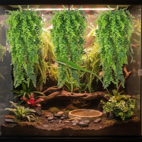 Reptile Plants Hanging Fake Vines Boston Climbing Terrarium Plant with Suction Cup for Bearded Dragons Lizards Geckos Snake Pets Hermit Crab and Tank Habitat Decorations (3 Pack)