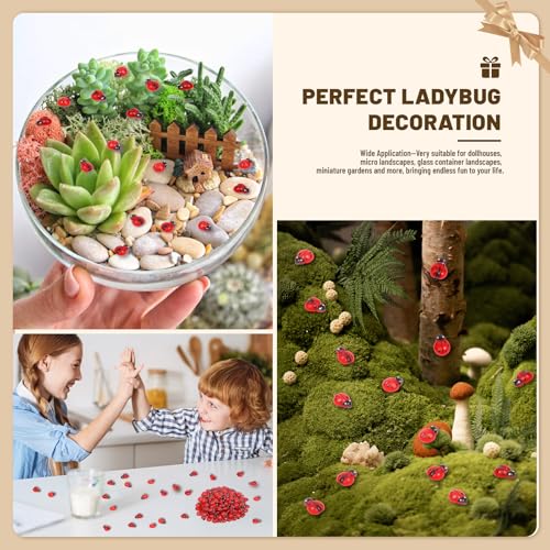 200pcs Mini Resin Ladybug Decor Tiny Ladybug for Crafts Dollhouse Miniatures Mini Resin Things Animals for Fairy Garden Micro Landscaping Home Decoration, 2 Types(0.32*0.4inch & 0.3*0.36inch) - color: 200pcs Mini Resin Ladybug