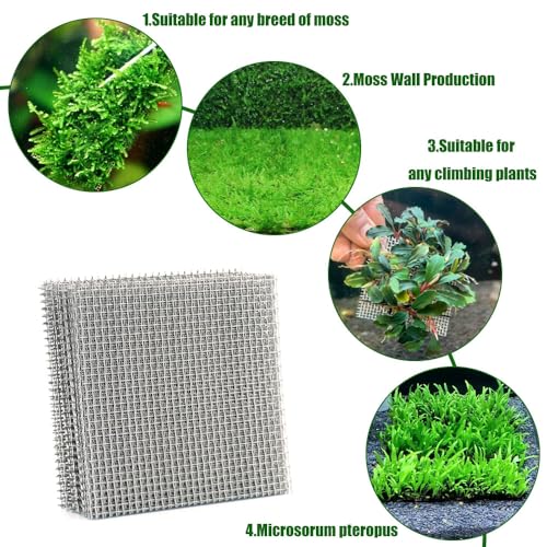 LINLAN 24 Pieces 3.1X3.1in (8X8cm) Aquarium Moss Mesh, 304 Stainless Steel Aquatic Moss Wall, Easy to Cut, for Fixing and Propagating Aquatic Mosses, DIY Aquarium Filtration, and Aquascaping