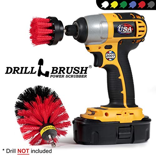 2 Piece Red Stiff Brush Cleaning Set - Outdoor Cleaning Brush Sets - Home Siding Cleaning Brush - Masonry Brick and Stone Cleaning Tools - Deck and Patio Scrubbers - Gutter Cleaning Outdoor Brush Set - color: Red