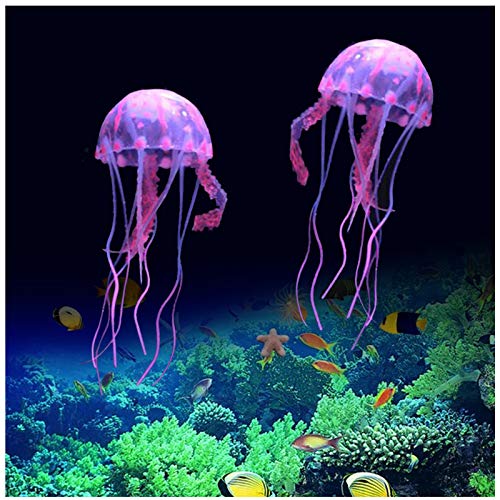 WishLotus 2 PCS Jellyfish Fish Tank Decorations, Simulation Jellyfish Plant Ornament, Fish Tank Jellyfish Glow Decorations, Fishtank Decorations for Various Aquarium (S, Pink) - color: Pink, size: Small