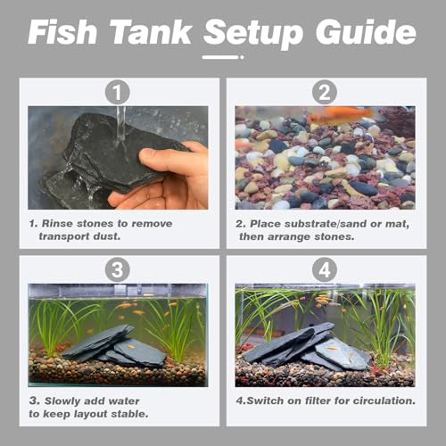 Unocho Aquarium Rocks 5lb Natural Slate Stone for Aquascaping Reptile Basking Platforms Terrariums Vivariums Paludariums Bonsai Miniature Fairy Gardens(2-4 inches) - size: 5LB(2-4 inches)