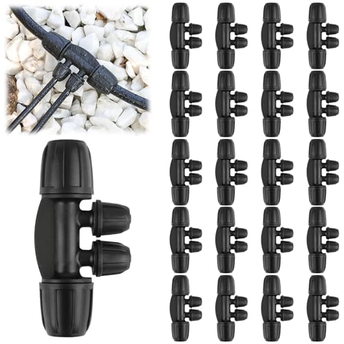 Kalolary 20PCS Locked Barbed Tee Connectors, 5/16" to 1/4" Drip Irrigation Fittings Kit 8/12mm to 4/7mm Tube Lock Female Connector 4-Way Barbed Lock Irrigation Parts for Watering System (Black) - color: Black 5/16" to 1/4" 4-Way