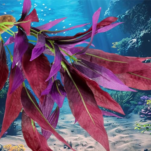 2 Pcs Silk Fish Tank Plants, Silk Plants for Fish Tank 14 Inch Aquarium Plant for Aquarium Goldfish Turtle Tanks Decorations Purple