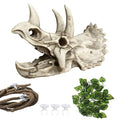 Bearded Dragon Resin Triceratops Skull Hide Decoration Reptiles Artificial Hideout Cave Landscape Tank Accessories Vines Leaves Hideaway Ornaments for Lizards Snake Gecko