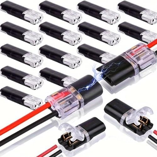 50PCS Double Wire Plug-in Connectors with Locking Buckle, Quick Clip Snap-On Fasteners for LED Strip Lights, DIY Wiring, Low Voltage Projects & Model Kits