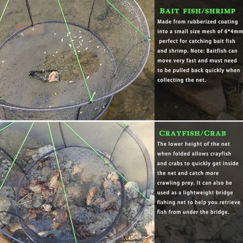 Drasry Fishing Net Trap for Crayfish Crab Bait Minnow Shrimp Foldable Fish Crawdad Lobsters Cast Net Collapsible - size: 31.5 * 23.6 IN (80 * 60 CM), style: Large Open - Rubber Coated 6*4 Mm Mesh