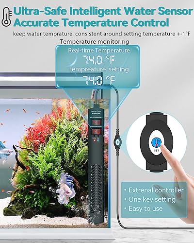 AHJ Aquarium Heater for 75 100 120 Gallon, 500W Submersible Fish Tank Water Heater with Accurate Temperature Control, Over-Temp Protect, Auto Shut-Off, Quick Heat up for Saltwater & Freshwater - size: 500W(75-100-120 Gallon)