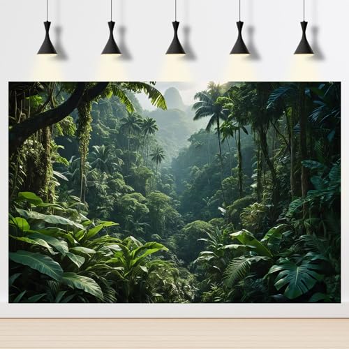 Aquarium Background Tropical Jungle with Trees Terrarium Backdrop Tropical Lush Green Leaves and Plants Natural Forest Landscape Fish Tank Background Reptile Habitat Backdrop Decor Vinyl 24x12in - color: Forest Dark Green, size: 24(W)x12(H)inches/ 60(W)*3
