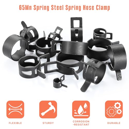 60Pcs 0.39"(10mm) Spring Band Hose Clamps, Black | Constant Tension, Fuel Line Compatible, Silicone Vacuum Hose Steel, Low Pressure Air Clip, For Automobiles - color: Black-60pcs, size: 0.39"(10mm)
