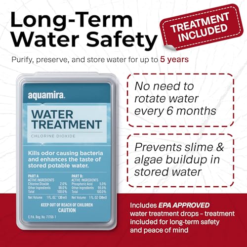 Legacy Food Storage Emergency Water Storage Containers, Long Term 5 Gallon Water Tank - 4 Stackable Food Grade Tanks Included, for Camping, Prepping, Survival - 20 Gallon Total Capacity - size: 4 Tanks (20 Gallons), style: With Water Treatment