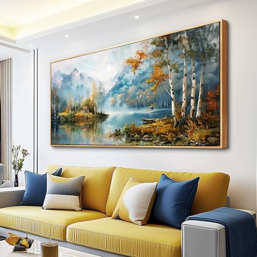 ZUITINGHUA Wood Framed Canvas Wall Art For Living Room Wall Decor For Bedroom Office Wall Decoration Lake View Painting Tree Forest Pictures Artwork Room Aesthetic Home Decor Ready To Hang 20x40 In - color: Lake View Wood Framed, size: 40"L x 20"W