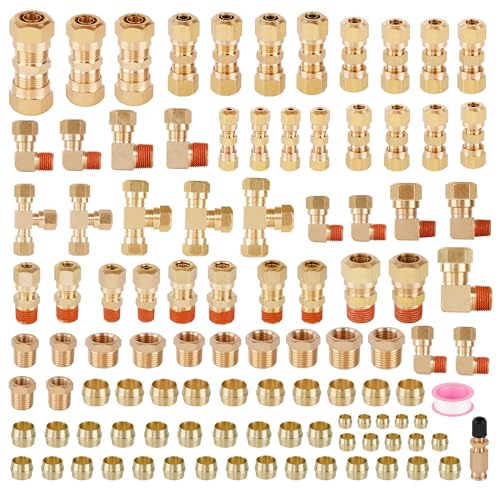 119PCS DOT Air Line Fittings Kit, Brass Compression 6 Size 1/4" 1/8" 3/8" 1/2" 5/8" 5/16" NPT Quick Connect Air Hose Fittings for DOT Air Line - size: 119pcs-1/4"/1/8"/3/8"/1/2"/5/8"/5/16" Kit, style: DOT Air Brake Line Fittings
