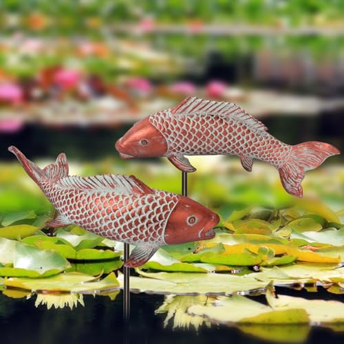 Outdoor Statues Garden Koi Fish Decor, 2pcs Antique Copper Koi Fish Sculpture for Pond Lawn Patio Porch Yard Decor Home House Ornaments, Birthday Gardening Gifts for Grandma Women - size: Small-10.6 inches Long