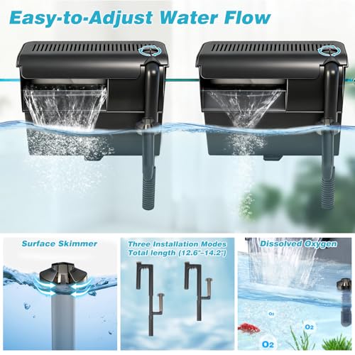 Large Hang on Back Aquarium Filter 344GPH for 40-150 Gallon Fish Tank, U-V Light Big Canister w/ Filters High Flow 5-Stage Green Killing Deodorization Machine Keep Fresh& Saltwater Water Crystal Clear - size: HB-1200
