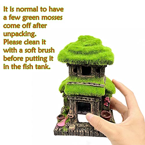 M2cbridge Aquarium Decorations Fish Hideout House Betta Cave with Green Lifelike Moss (Style 3) - style: Style 3