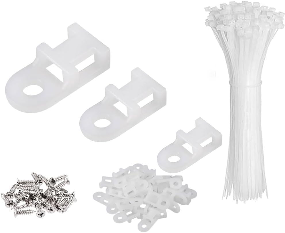 White Cable Zip Tie Mounts Kit-50 Pcs Cable Zip Tie Saddle Type Mounts Base With 50 Pcs 6" Cable Ties and 50 Pcs Tapping Screw, Wire Cable Clips Organizer Holders Clamps - size: B0-50PCS