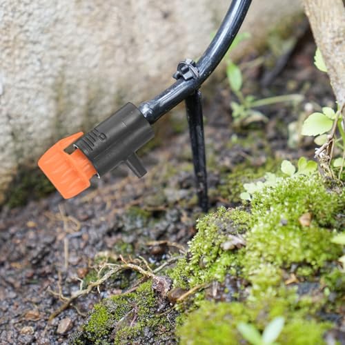 M METERXITY 60-Pack Flag Irrigation Dripper Emitter, 0-200L/H Plastic Drip Irrigation Connect for Garden/Trees/Herbs/Aquarium, Irrigation System Parts Tool [Black]