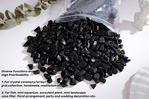 Black Obsidian Crystal Polished Gravel Quartz Stones 0.3-0.4" Pea Chips Stone Natural Crushed Tumbled Rocks Gem for Home Decoration Aquarium Small Tank Plants Vase Filler Landscape Ornament, 0.55 lbs - color: Black Obsidian, size: 0.55 Pound