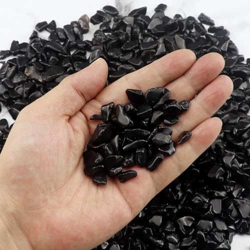 0.96LB Decorative Stones Fish Tank Gravel Succulent Rocks Natural Pebbles Vase Filler Aquarium Decor Crushed Quartz Polished Irregular Shaped Bulk - Black Obsidian - color: Black Obsidian