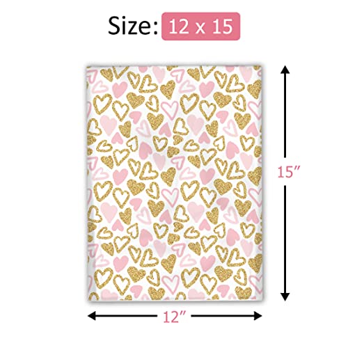 12x15 (50) Pink and Gold Hearts Valentine's Day Designer Poly Mailers Waterproof Self Sealing Tear Resistant Polymailers Large Shipping Envelopes Premium Printed Bags For Small Businesses - color: Pink and Gold Hearts, size: 12x15