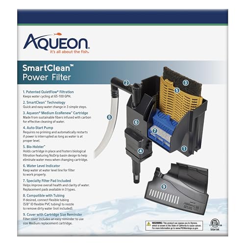 Aqueon SmartClean Power Filter with EcoRenew Filter Cartridge, Quick and Easy Water Changes, Quiet Operation, Adjustable Flow, for 10-20 Gallon Freshwater and Saltwater Aquariums, Medium (Pack of 12) - size: 10-20 Gallons (Pack of 12)