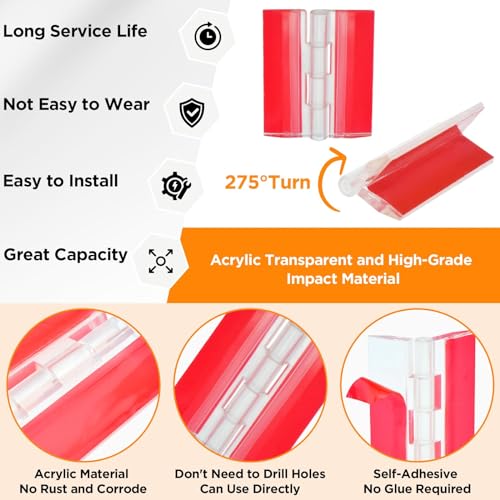 12 Pcs Acrylic Small Hinges, 3 Size Self-Adhesive Plastic Clear Transparent Hinges Continuous Piano Folding Latch Tools for Cabinet Crafts Furniture Display Stand Aquarium Lid (25*35, 30*35, 45*35mm)