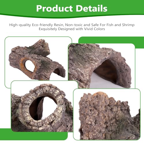 Bark Aquarium Decoration Resin-Realistic Wood Texture Fish Tank Ornament with Hiding Spot for Bottom Fish-Approx. 7.5" L x 4.7" W x 3.9" H(Bark) - color: Bark