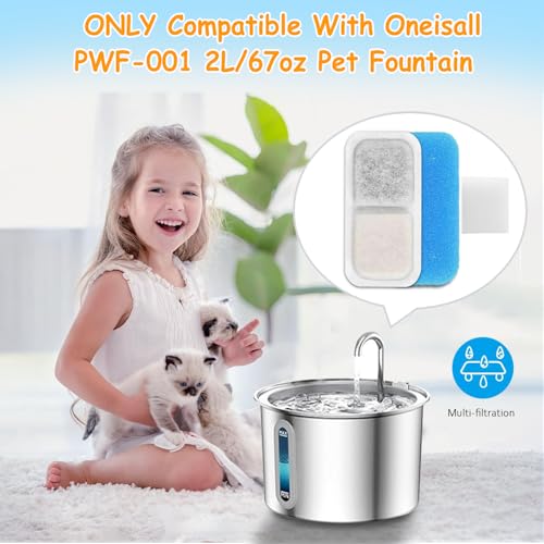 12 Set Cat Fountain Replacement Filters Compatible with oneisall PWF-001 2L/67oz Stainless Steel Pet Water Fountain Filters with Replacement Pre-Filter Pump Sponges