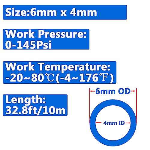 Pneumatic 6mm x 4mm Tubing 32.8Ft PU Air Tube Hose Pipe for Air Line or Water Transfer (Blue) - color: Blue, size: 6mm*4mm-32.8ft