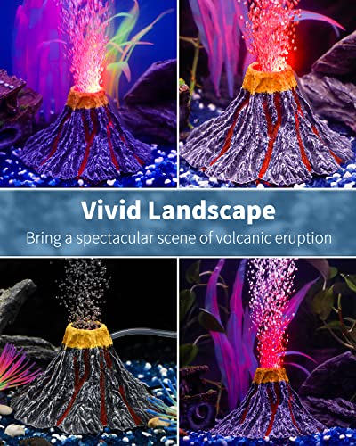 Uniclife Aquarium Volcano Ornament Kit Volcanic Eruption Decoration with Mini Air Pump Red LED Spotlight Air Stone Bubbler Airline Tubing Check Valve Fish Tank Resin Decor for Landscape and Aeration - color: Yellow with Air Pump