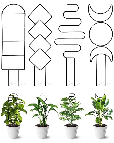 4 Pack Indoor Climbing Plant Trellis, Small Trellis for Potted Plants Outdoor, Metal Garden Trellis Plant Support Trellis with Different Patterns for Vine Ivy Flower (Black) - color: Black