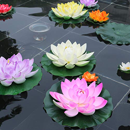 SEWACC 5pcs Artificial Lotus with Water Lily Pad Floating Lotus Flower Realistic Flower Ornanment for Outdoor Garden Pond Aquarium Pool Decoration 10cm