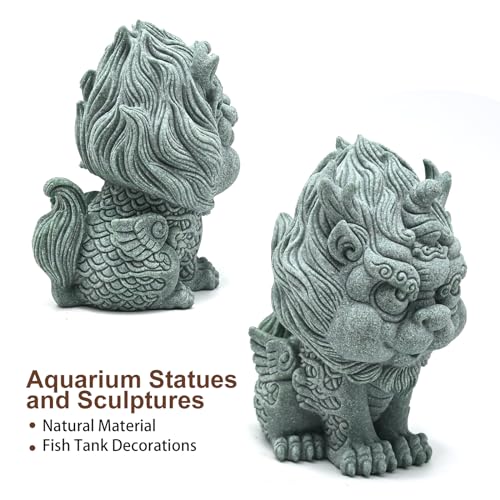 Feng Shui Ornaments Fish Tank Foo Dogs Bonsai Aquarium Fish Tank Statue Asian Oriental Aquarium Statues Qi Lin Figurines for Garden Fish Tank Bonsai Decoration Desktop Attract Wealth and Luck (S)