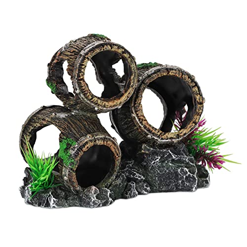 UNEAK - Aquarium Decorations Three Stacked Broken Barrels Fish Tank Decoration Ornament Landscaping Over Rocks Cave Saltwater Freshwater Small & Medium Fish Garden Pond Ornaments Resin - color: Barrel