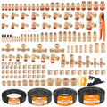CheeMuii 156 PCS Brass DOT Air Line Fittings with 4 Roll 100FT 1/8" 1/4" 3/8" 1/2" DOT Air Lines Kit Push Lock Air Fitting Quick Connect Air Fittings with Air Hose Pneumatic Tubing - size: 100FT-4ROLL-152PCS