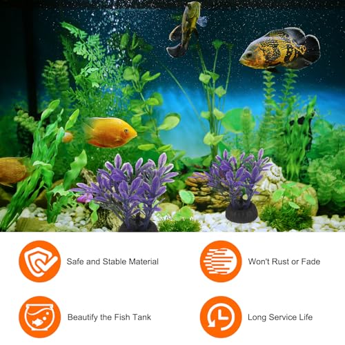 uxcell Aquarium Artificial Plants, 40 Pcs Fish Tank Plants Decorations Accessories Aquatic Ornaments Decor Water Grass, Purple (Four Grass) - color: Purple