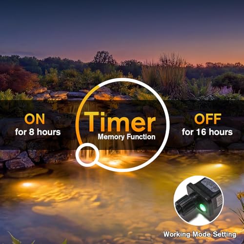 POPOSOAP LED Underwater Pond Lights 6-Head, IP68 Waterproof Pond Lights with Timer, 90° Rotatable Design & Gravity Base Fountain Lights for Pond Fountain Waterfall Aquarium Pool -P66HZ - size: 6 Warm White Lights- Corded Electric