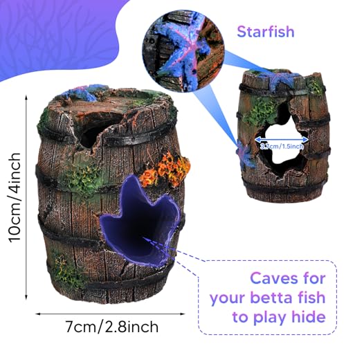 Betta Fish Tank Decor Accessories, Colorful Coral Reef Aquarium Decor Set with Coral Mountain Hideout, Starfish Bucket and 6 Aquatic Plants, Fish Aquarium Decor for Beta Fish Aquariums and Betta Fish
