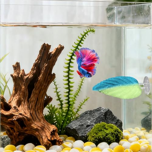 Betta Fish Tank Accessories, 2 Pack Plastic Gradient Leaf Decoration Resting Hammock with Suction Cups, Aquarium Decoration, Beta Fish Tank Decor
