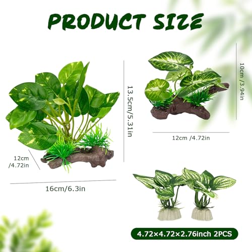Silk Aquarium Plants Decor, 4PCS Realistic Fish Tank Plants Set with 1 Large 1 Medium 2 Small Artificial Underwater Weeds, Soft Betta Fish Tank Decorations for Aquascaping & Reptile Habitat