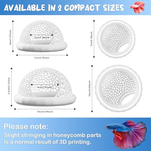2 Sizes Floating Betta Fish Hide and Shrimp Cave – 3D Printed Aquarium Hammock, Floating Feeder Ring, and Resting Shelter for Nano Aquariums & Fish Tank Decorations (White)