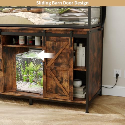 VOWNER Farmhouse Reptile Tank Stand with Power Outlet, 48" X 24" Tabletop Fits up 120 Gallon Bearded Dragon Tank, Heavy Duty Aquarium Stand with Storage Cabinet, Reptile Turtle Terrarium Stand Brown - color: Rustic Brown