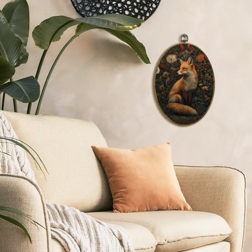 XFCICRLJ Vintage Moody Fox Wall Art Decor, Dark Cottagecore Botanical Fox Oval Canvas Prints Framed, Dark Academia Forest Fox Wall Art Decorations for Home Bedroom Living Room Decor, 11x8.5 Inch - color: fox01